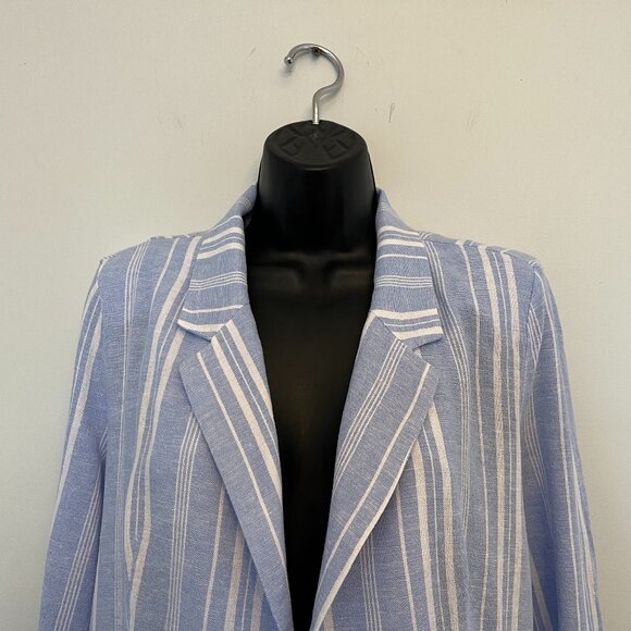 Ellen Tracy Blue & White Striped Linen Blend Blazer, Size Small - Picture 3 of 11